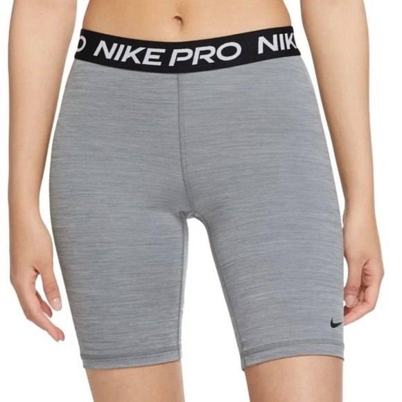 Nike‎ Pro DryFit Heather Gray Logo Elastic Waistband 8” Activewear Biker Short S - Picture 1 of 7